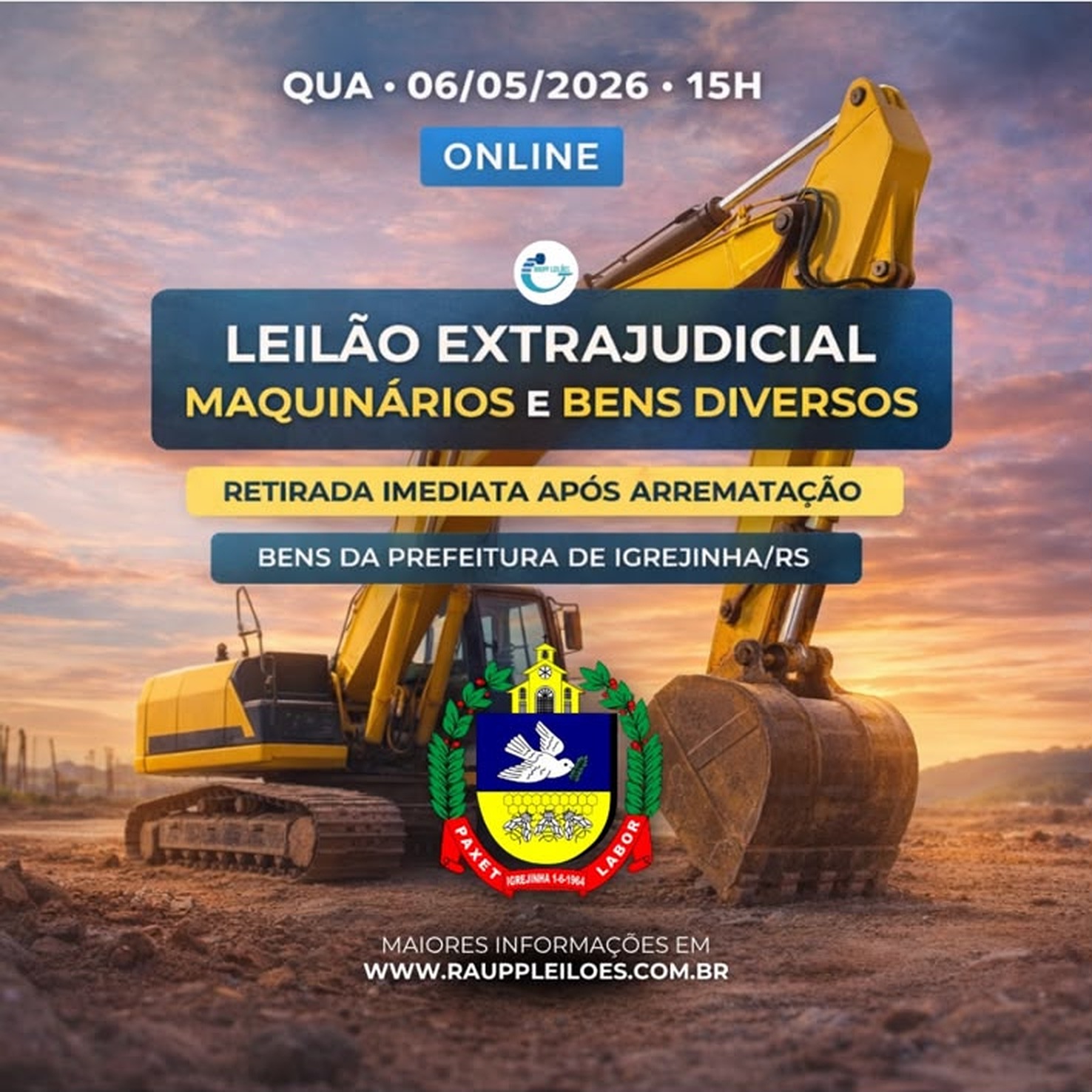 Publicação no Instagram: Leilão extrajudicial · Prefeitura de Igrejinha/RS