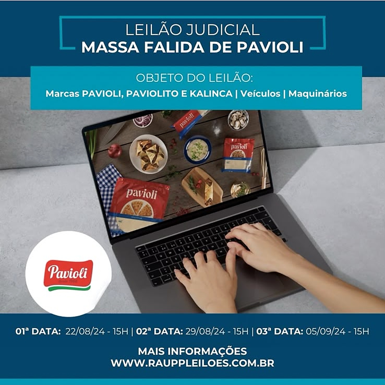 Publicação no Instagram: Leilão judicial · Massa Falida de Pavioli