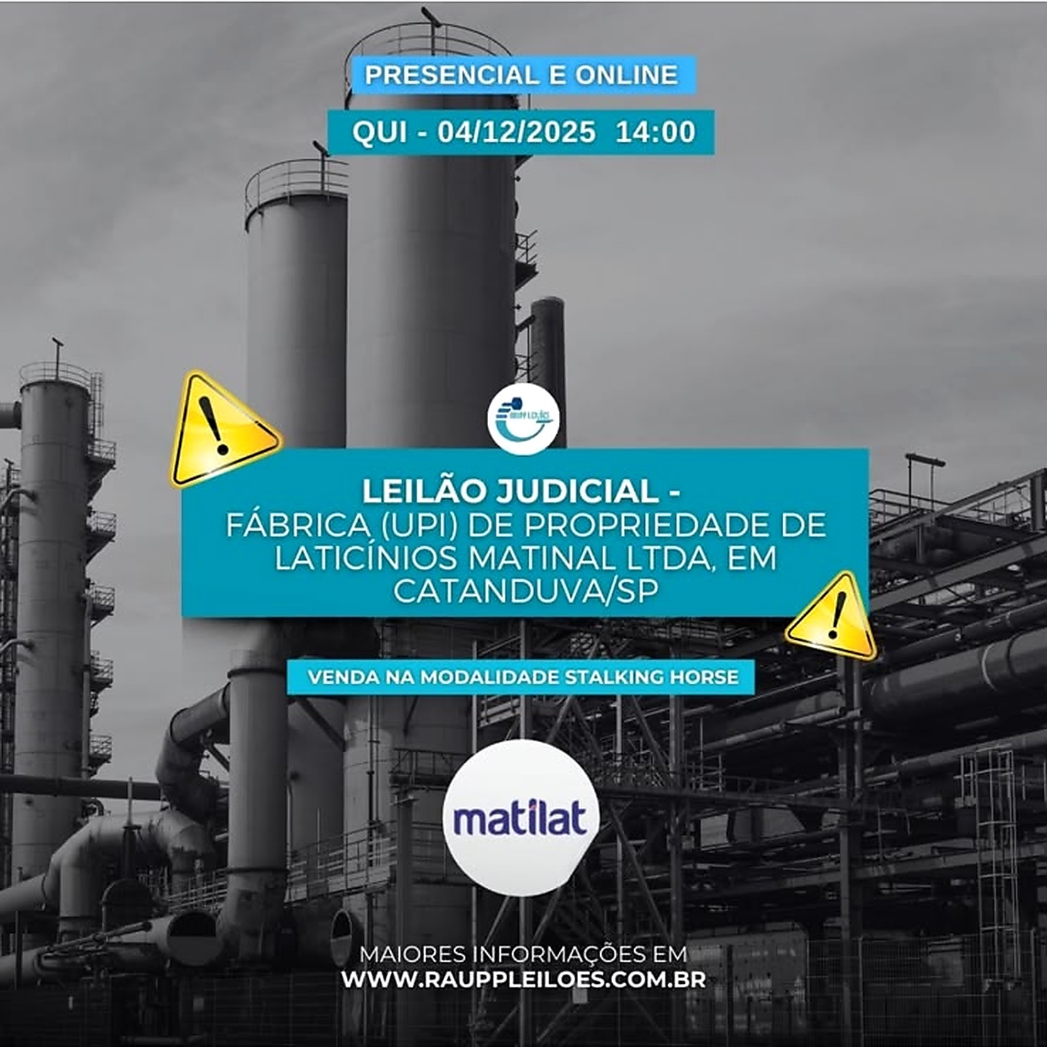 Publicação no Instagram: Leilão judicial · Laticínios Matinal Ltda.